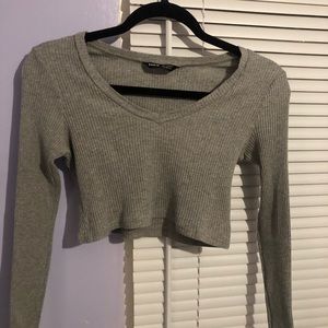 Grey long sleeve crop top 🤍
